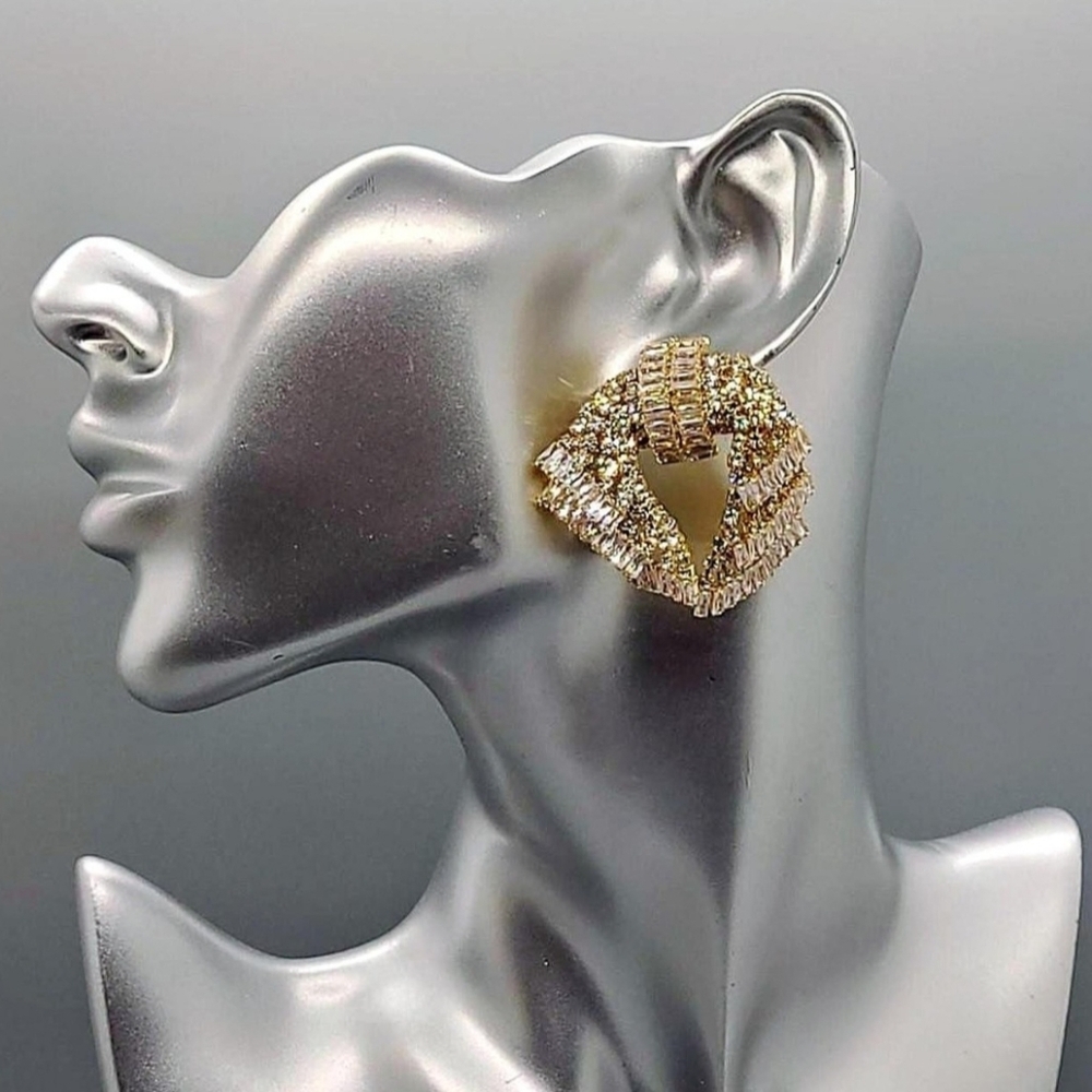 Estate AB Luxury Palace Chic Crystal Exaggerated Bow Gold Dangle Earrings - Picture 3 of 15